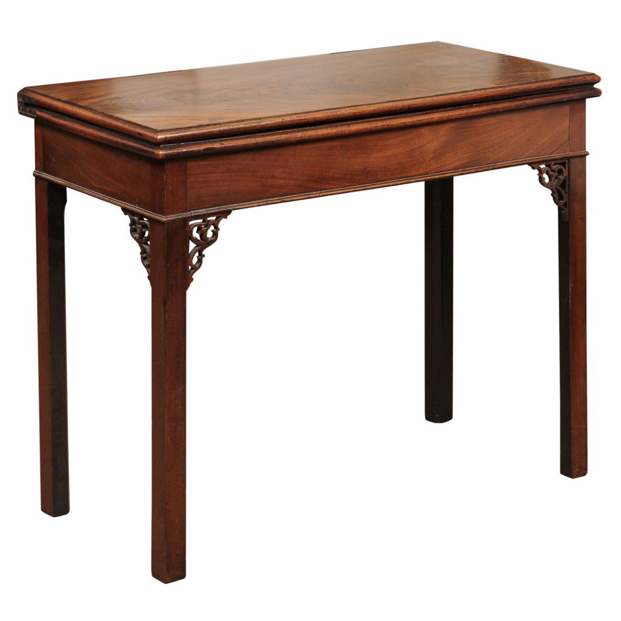 George II Period Flip-Top Tea Table with Fretwork, England ca. 1760 For Sale