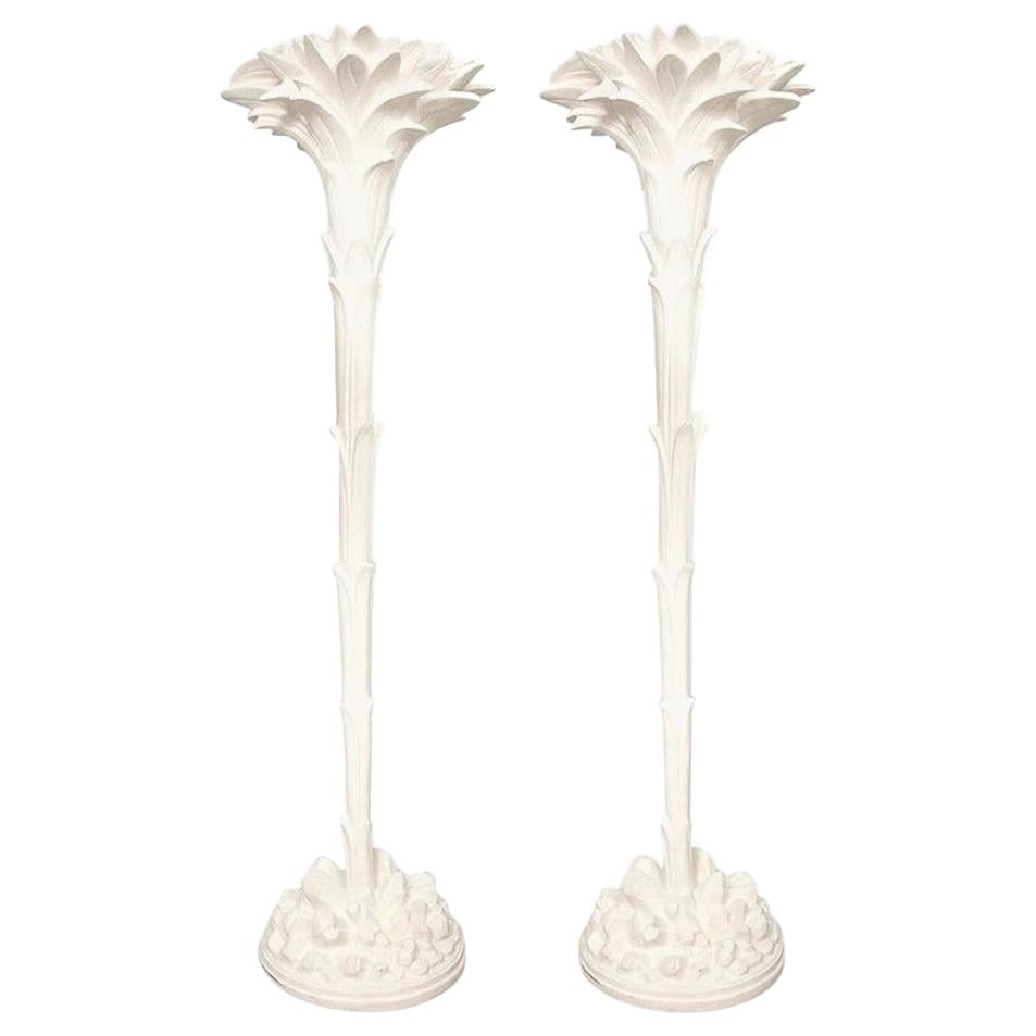 Custom Pair of Plaster Torchères or Floor Lamps in the Serge Roche Manner