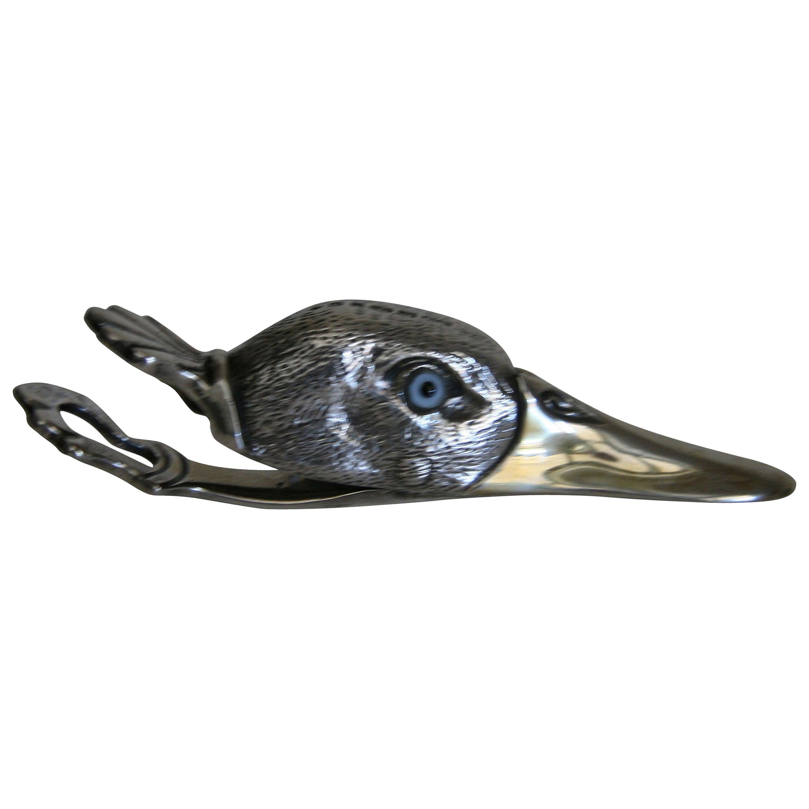 English Sterling Silver Duck Head Paper Clip by Francis Howard, 20th Century For Sale