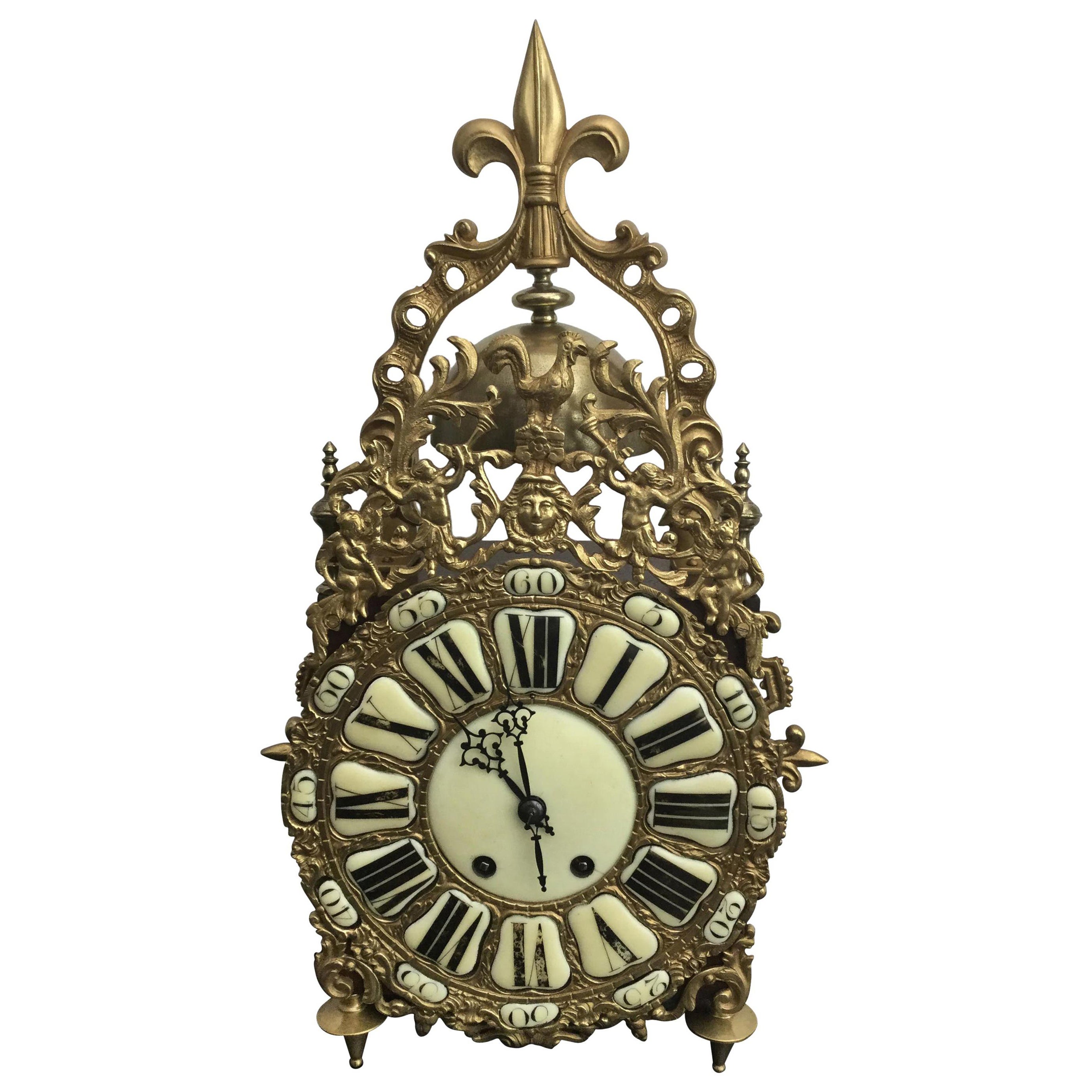 French Brass Chiming Lantern Clock, 19th Century For Sale