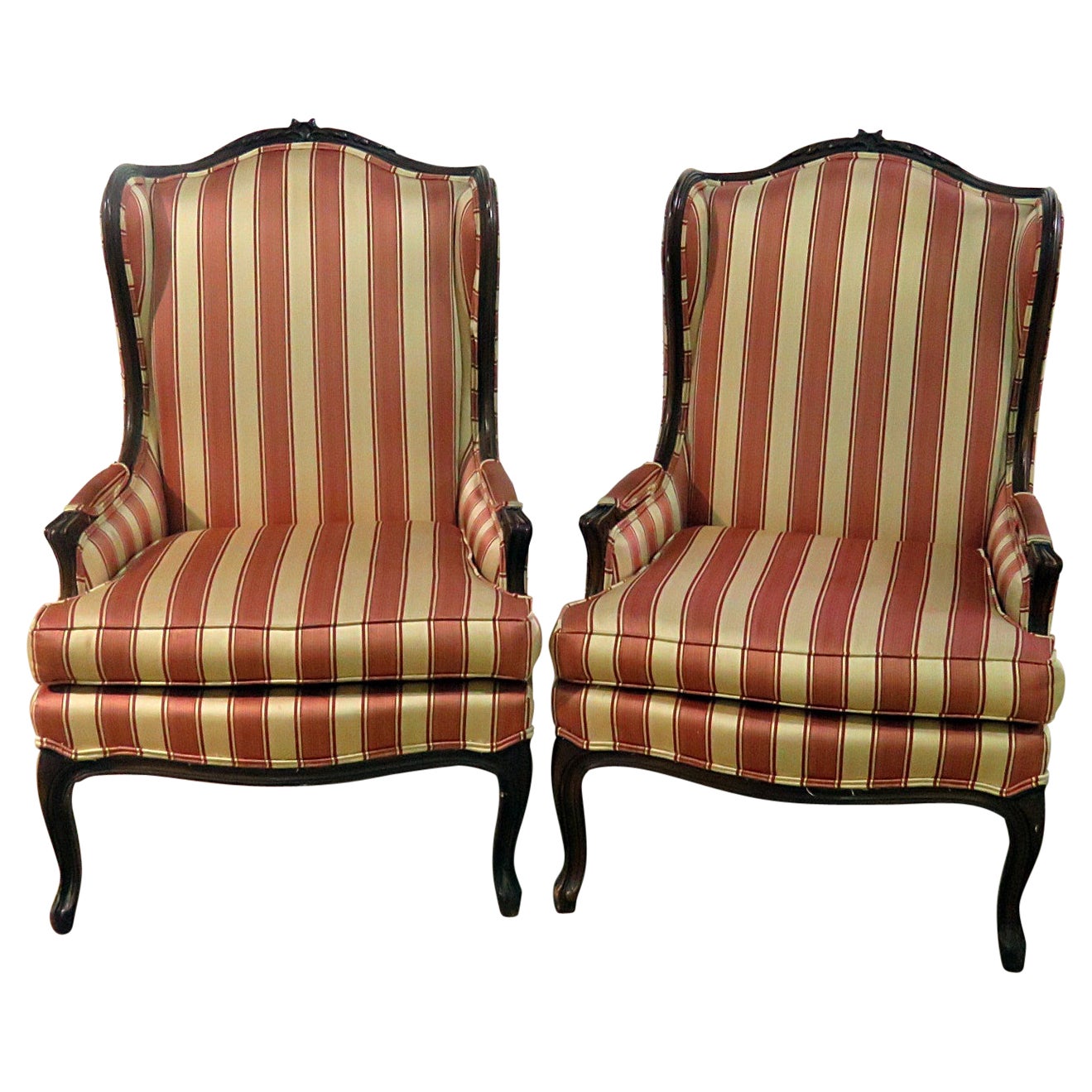 Pair of French Louis XV Style Wingback Bergere Chairs at 1stDibs