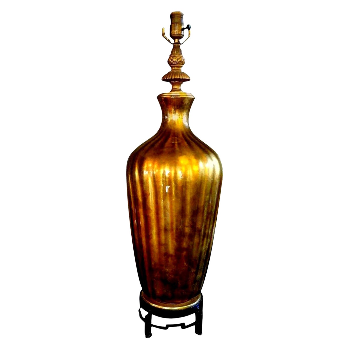 Italian Midcentury Gold Glass Lamp on Iron Base-Marbro Attributed