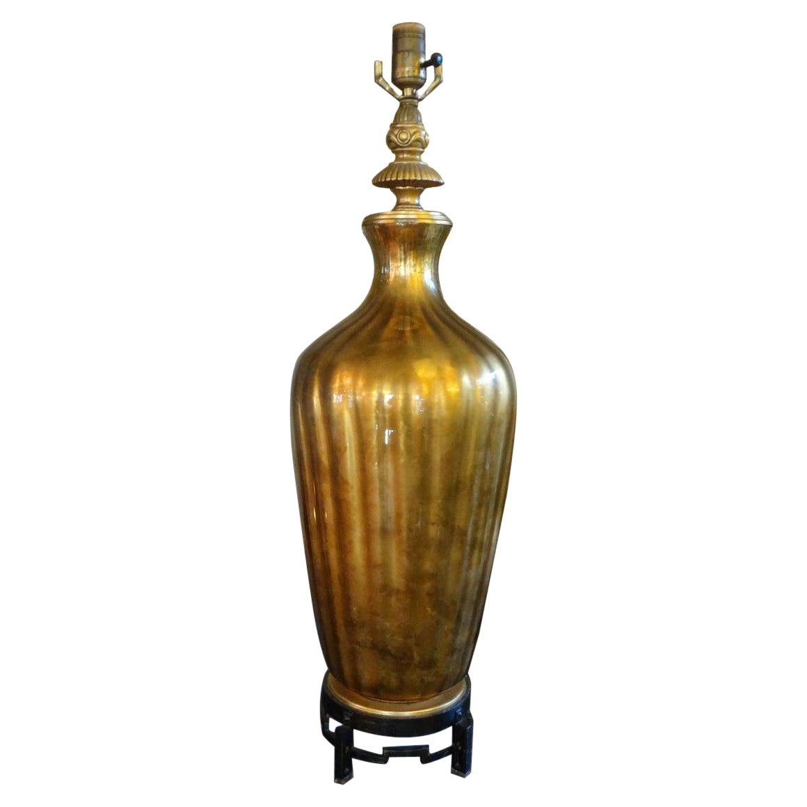 Italian Midcentury Gold Glass Lamp on Iron Base-Marbro Attributed
