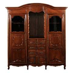French Louis XV 18th Century Walnut Provençal Bookcase with Doors and Drawers