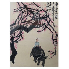 Li Keran 'Chinese', Boy and Buffalo, Ink and Color on Paper