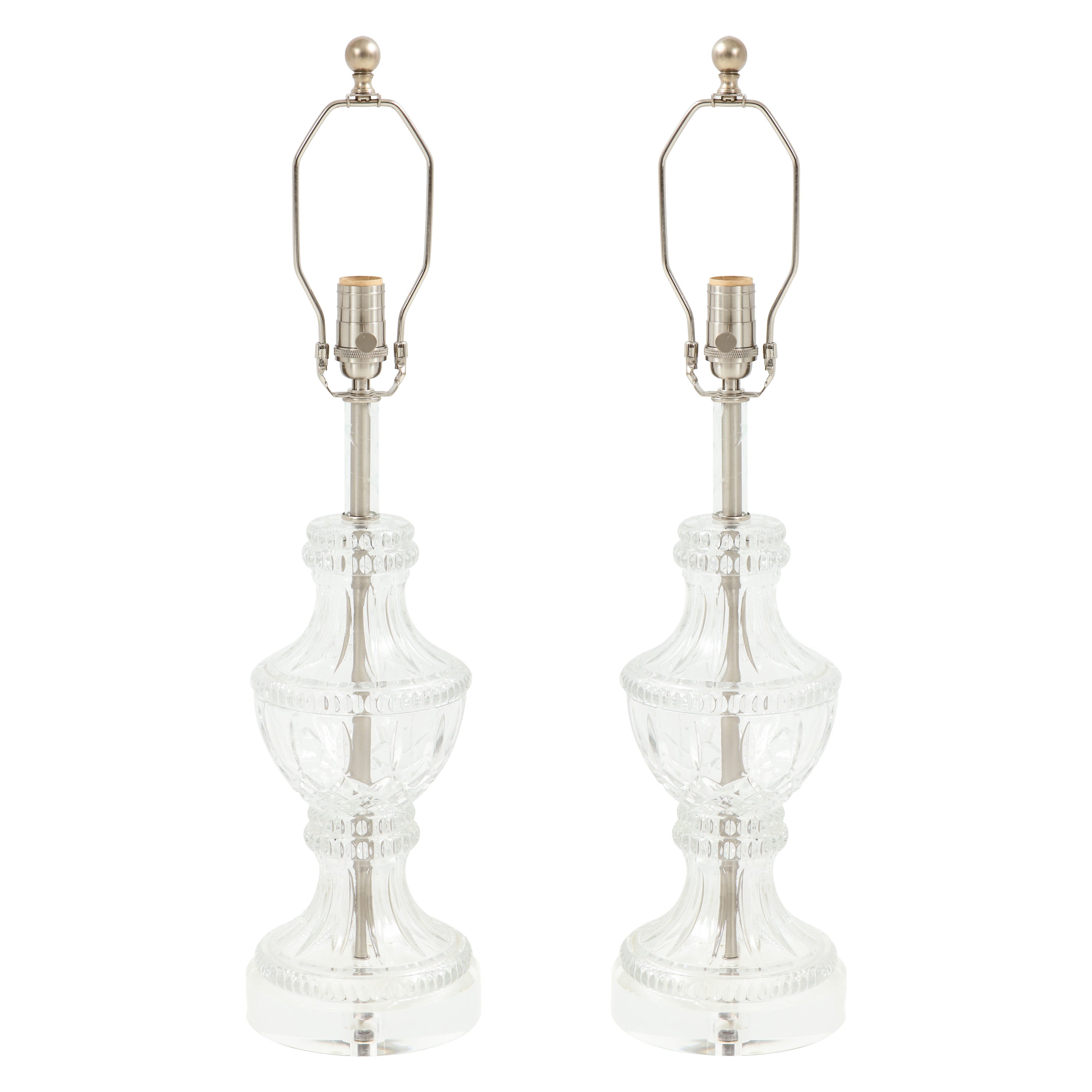 Pair of Baccarat Style Hollywood Regency Cut Crystal Lamps at 1stDibs