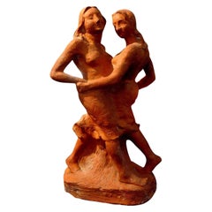 Antique French Terracotta Sculpture Signed T. Foris