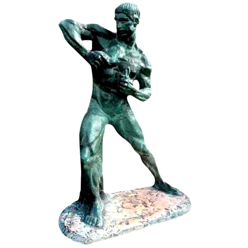 French Art Deco Terracotta Athlete Sculpture by Henri Bargas For Sale