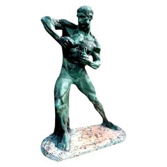 Escultura francesa Art Déco Atleta de terracota de Henri Bargas