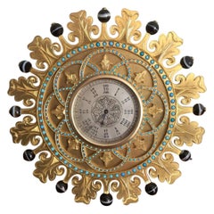 19th Century Howell James Gilt Bronze Jeweled Strut Clock, Leather Case