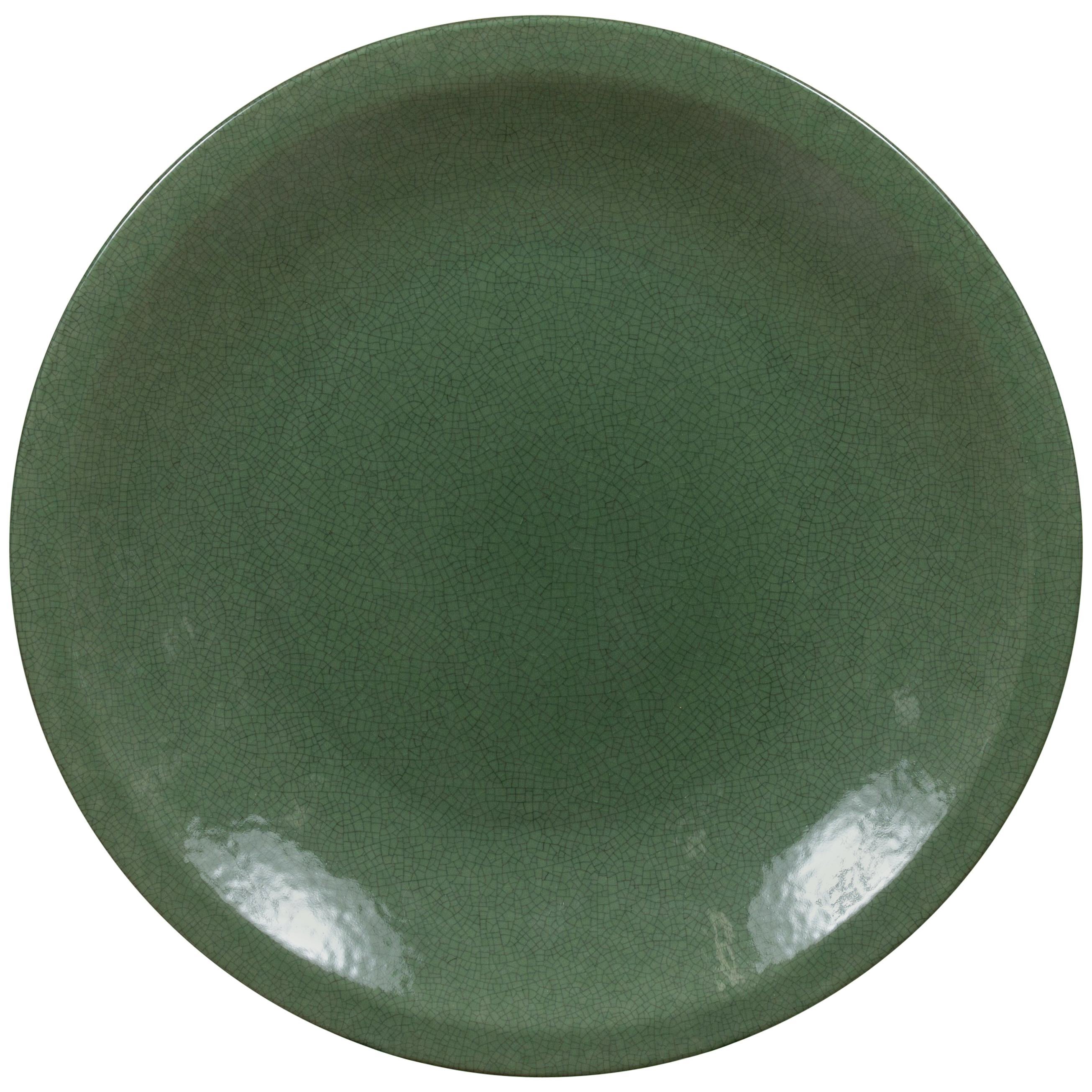 Piatto da portata in ceramica celadon vintage con smalto screziato - Decorazione da tavolo Eleg