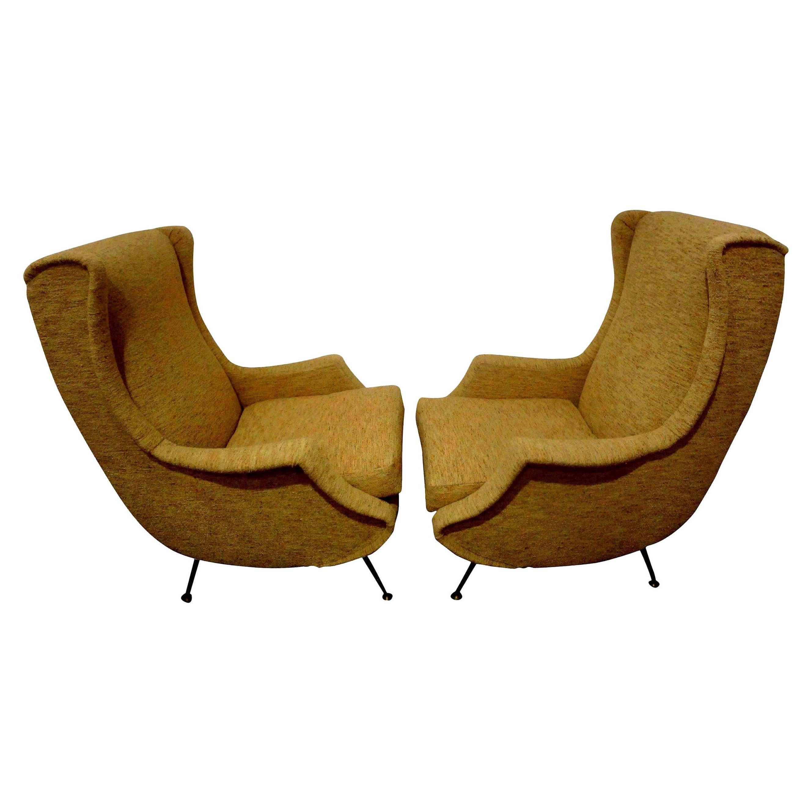 Pair of Italian Mid-Century Lounge Chairs Inspired by Gio Ponti