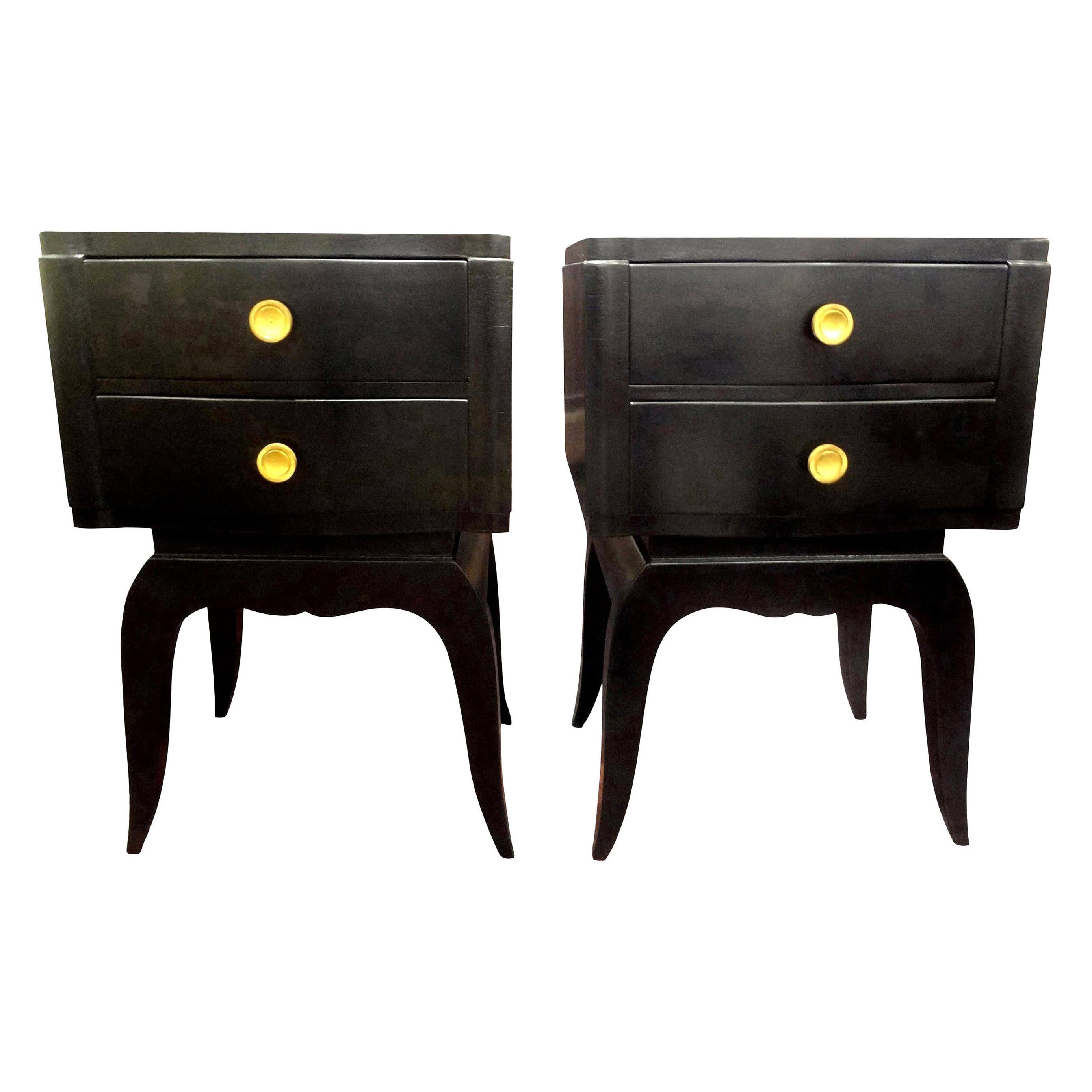 Pair of French Art Deco Ebonized Chests in the Manner of Jules Leleu