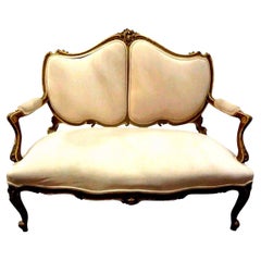 19th Century, Italian Louis XV Style Giltwood Loveseat