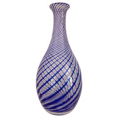 Italian Murano Art Glass Blue and White Striped Vase, circa 1970
