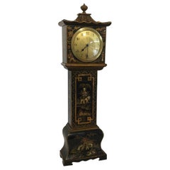 Antique English Black Chinoiserie Miniature Longcase Clock, Early 20th Century