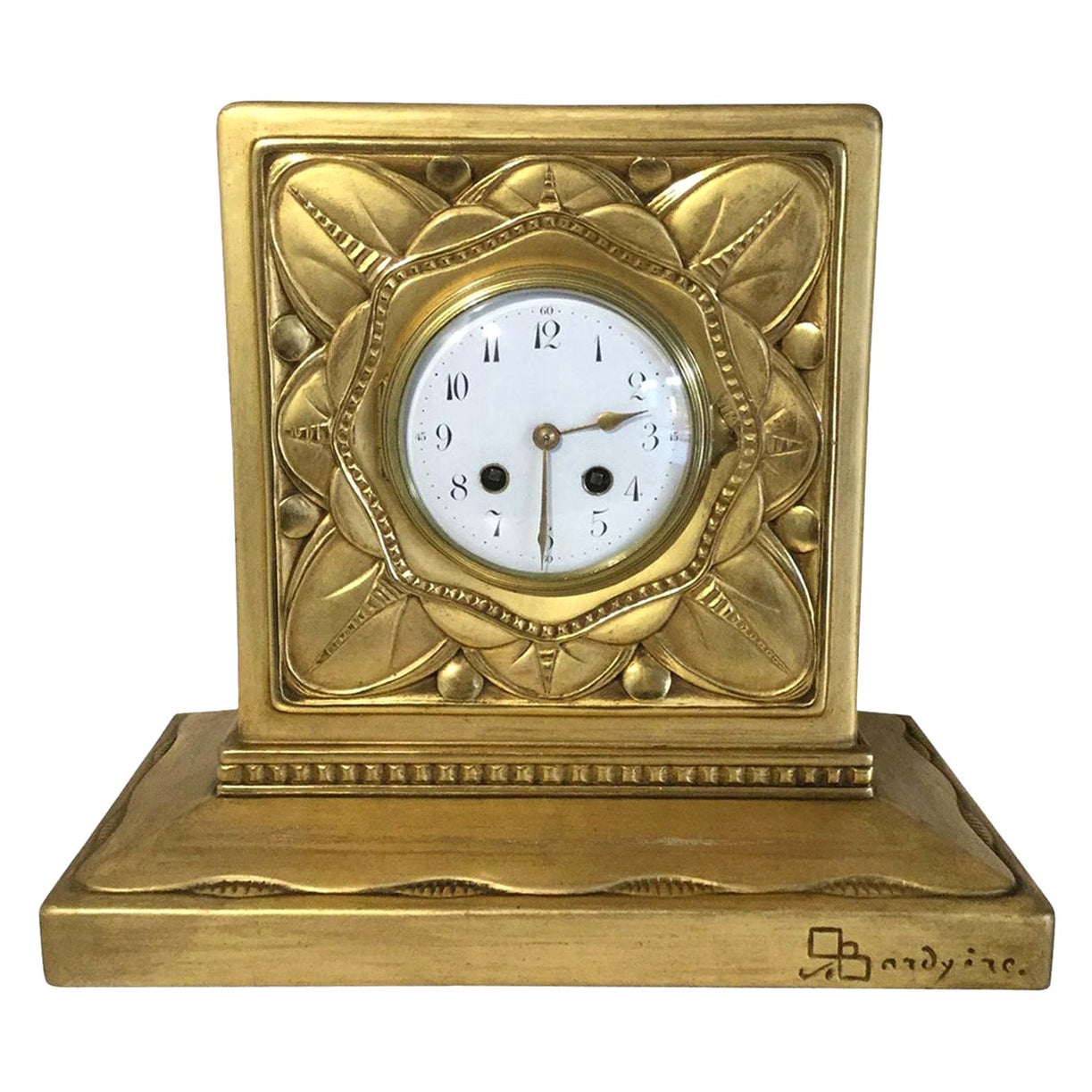 French Carved Giltwood Mantel Clock, circa 1880, Signed to Case For Sale