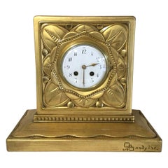 French Carved Giltwood Mantel Clock, circa 1880, Signed to Case