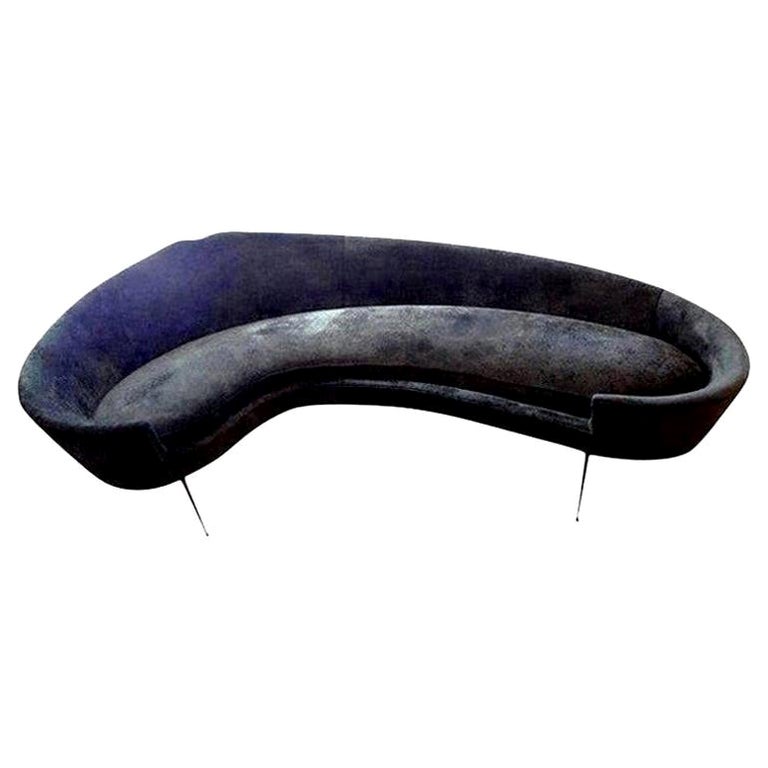 Italian Modern Curved Sofa with Brass Legs Attributed to Federico Munari For Sale