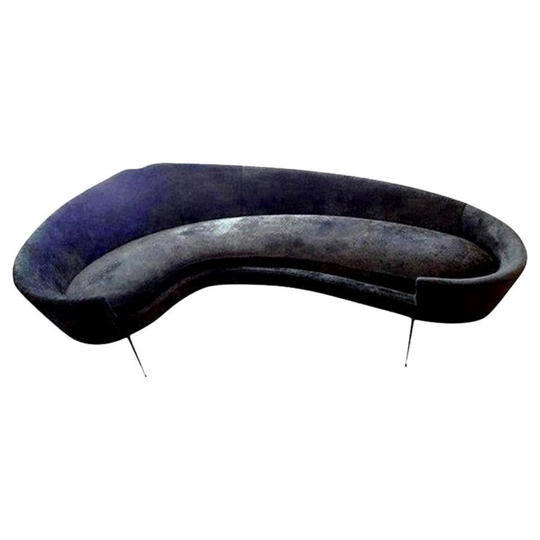Italian Modern Curved Sofa with Brass Legs Attributed to Federico Munari