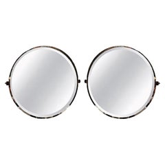 Paire de miroirs ronds en nickel faits sur mesure par Adesso Imports