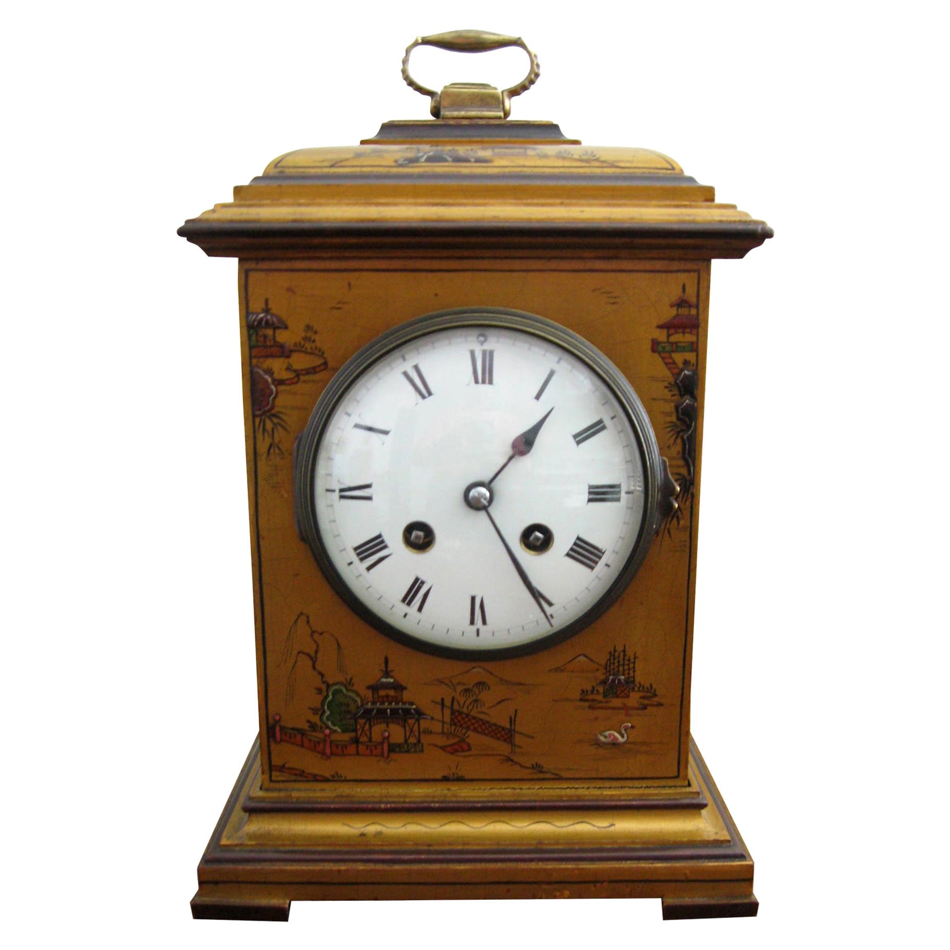 Rare Gold Chinoiserie Chiming Georgian Style Mantel Clock, circa 1920 For Sale