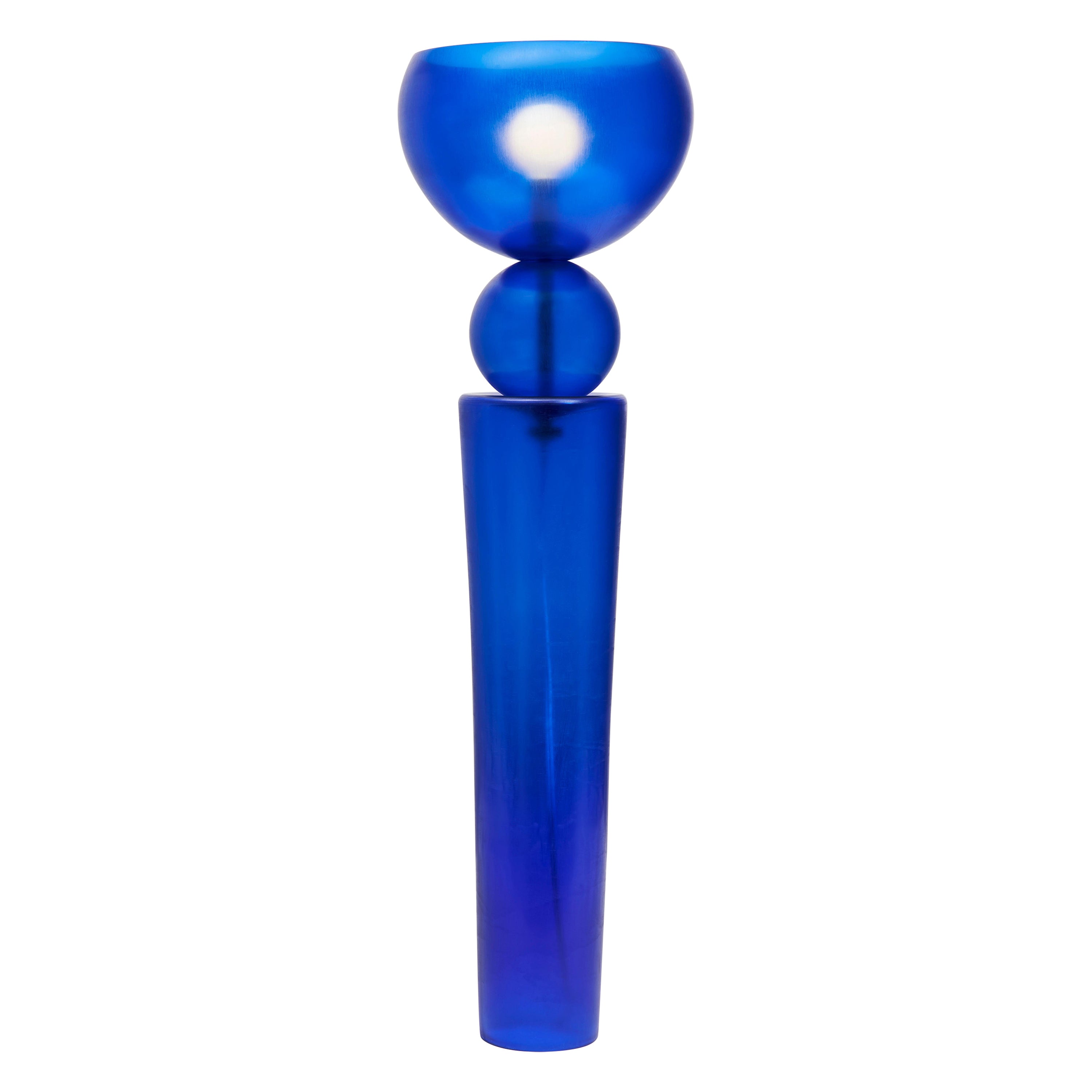 Venetian Style Hand Blown Glass TOTEM 2 Cobalt Blue Table Lamp For Sale