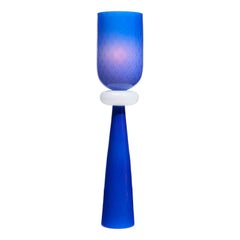 Venetian Style Hand Blown Glass Totem 3 Cobalt Blue and White Table Lamp
