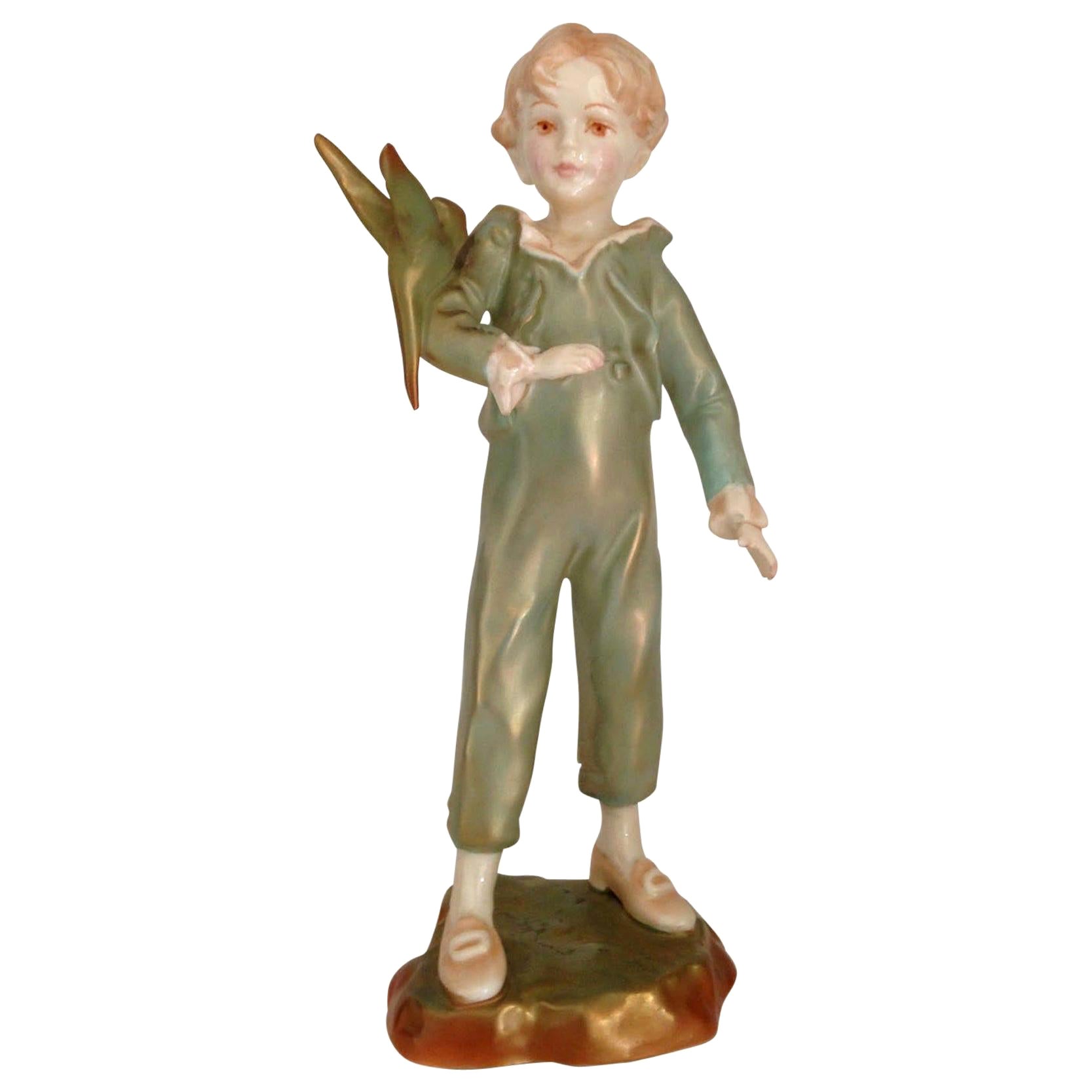 Royal Worcester Figurine, Boy with Parakeet, 20th Century For Sale