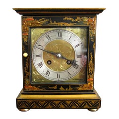 Vintage Black Chinoiserie Mantel Clock, Retailed by Hamilton & Inches, circa 1920