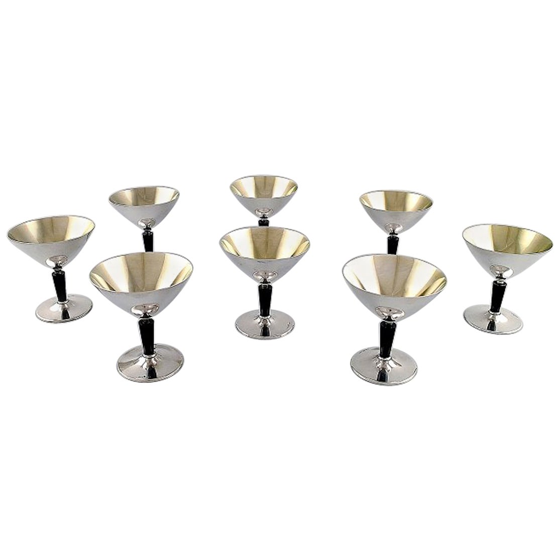 K&EC, Sweden, Twelve Modernist Cocktail Glasses in Silver 830, Dated