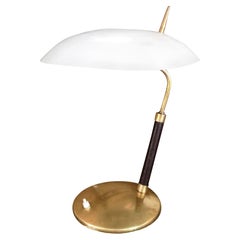 20th Century White Italian Leather Table Lamp, Brass Light by Stilnovo