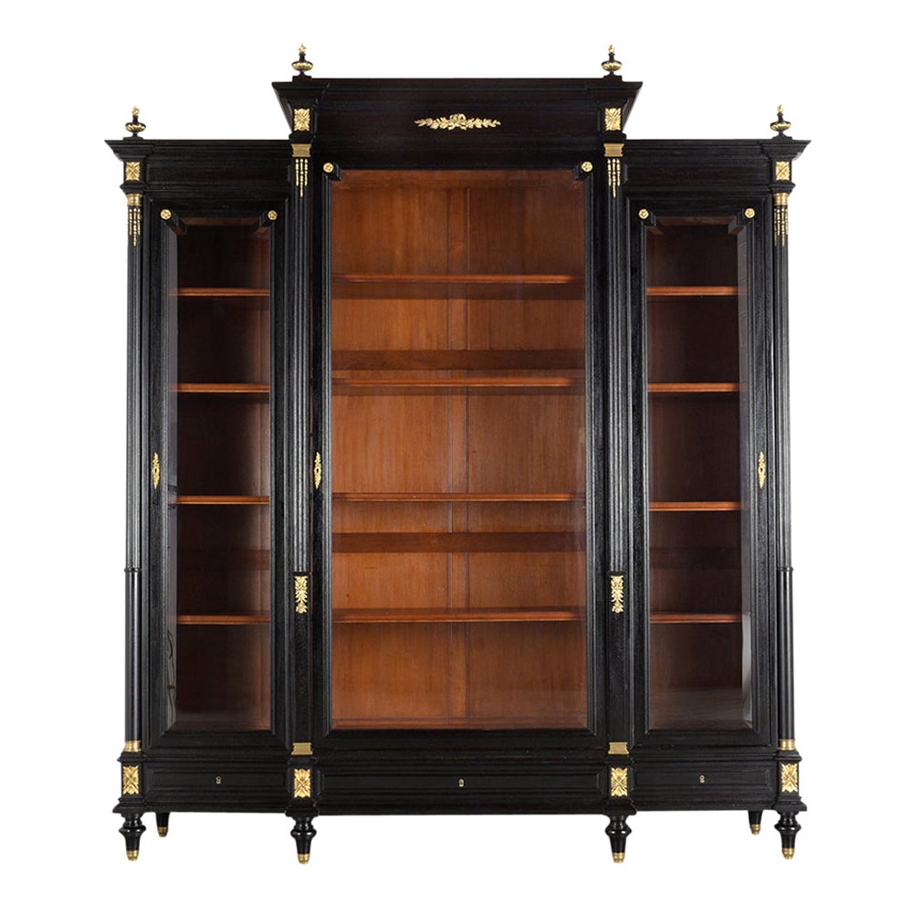 French Empire Style Bookcase with an Ebonized Magohany Finish at 1stDibs
