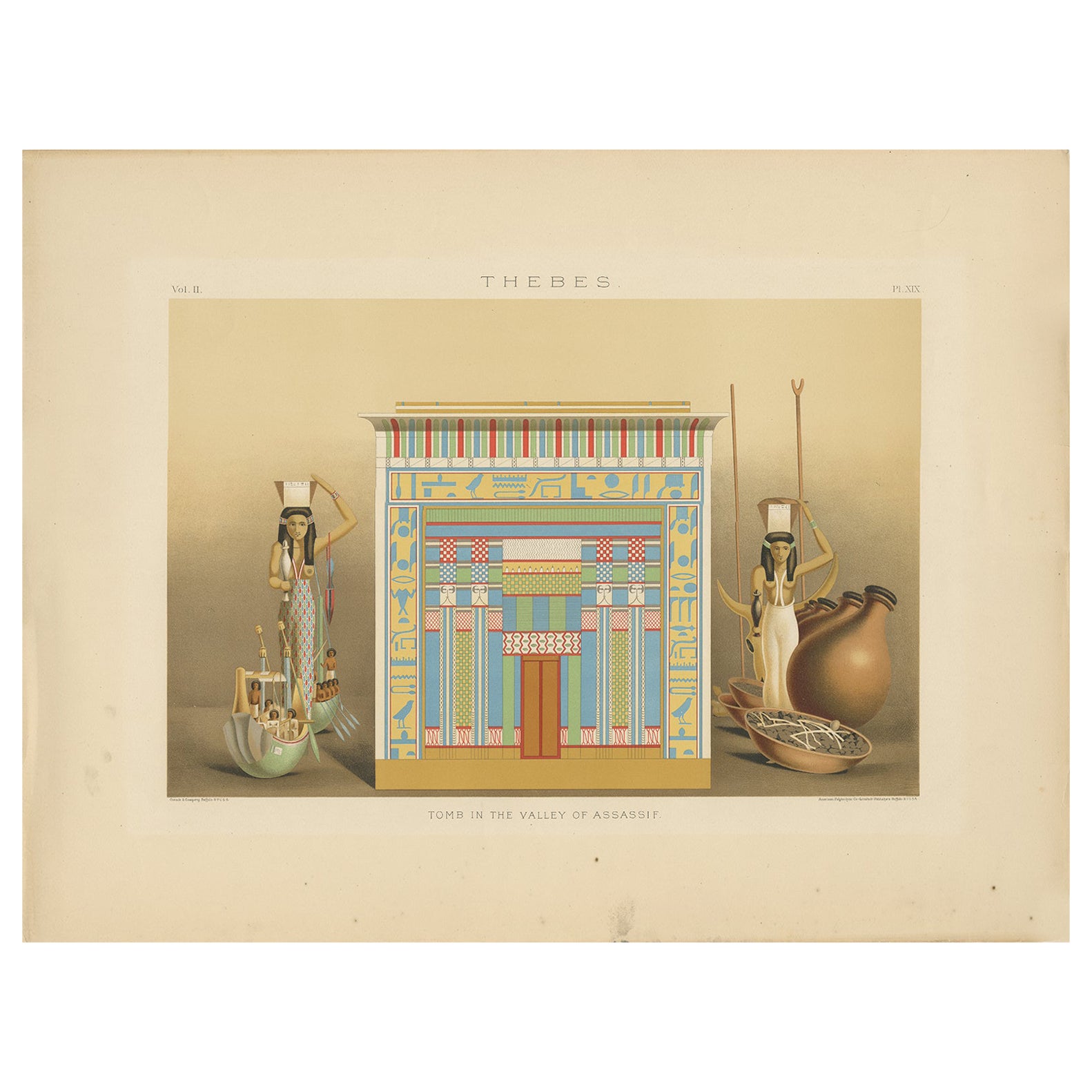 Antique Print of the Tomb in the Valley of Assassif by Binion, 1887 For Sale
