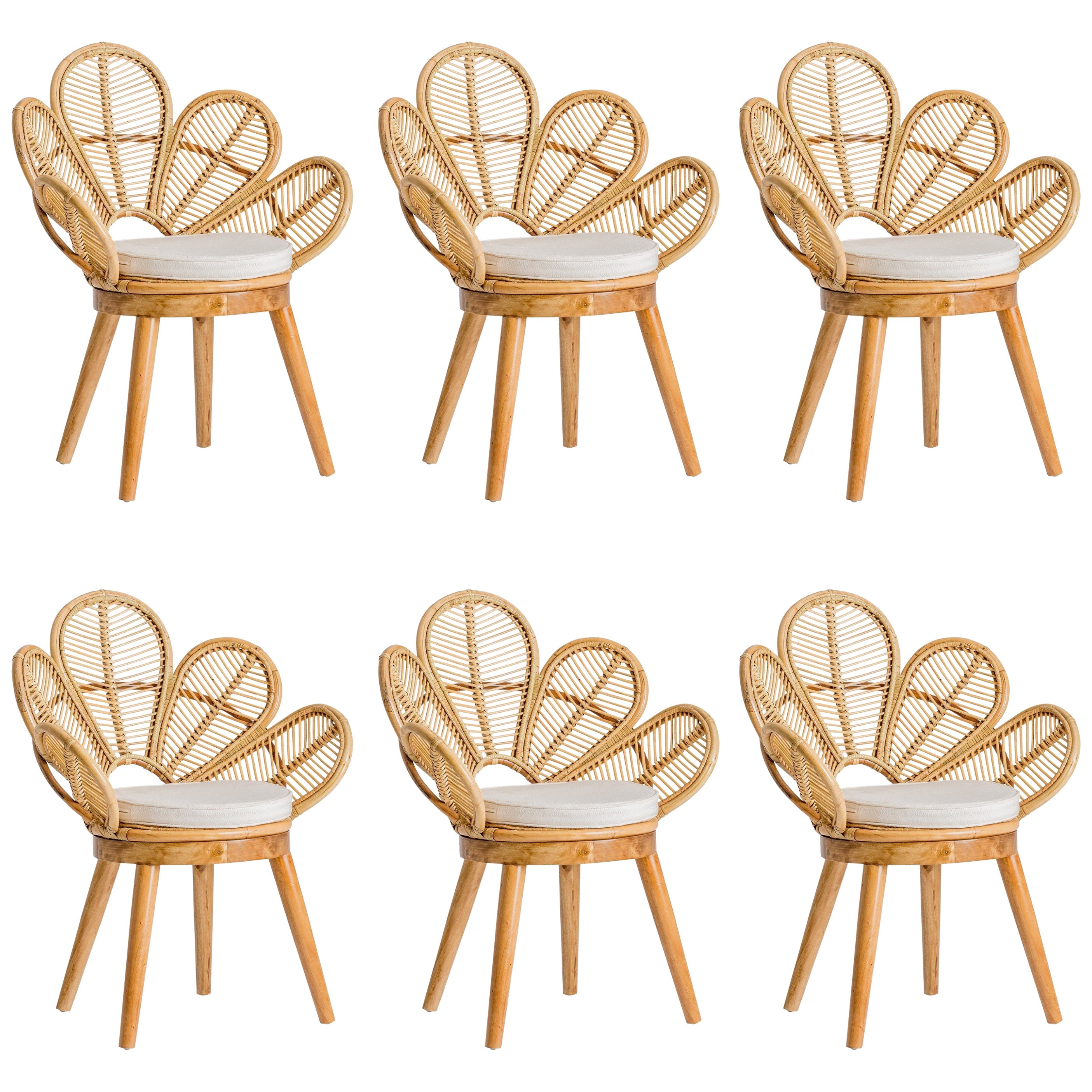 Wooden and Rattan Flower Shaped Chair For Sale at 1stDibs