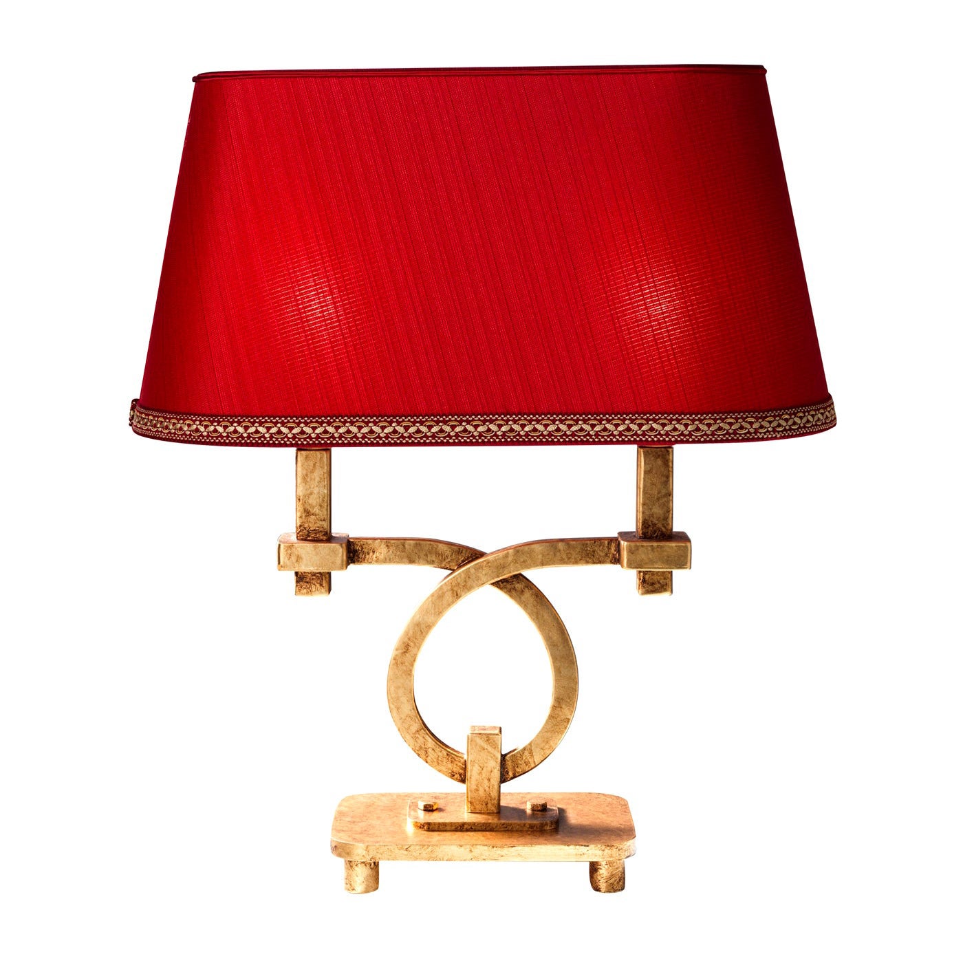 Rote und goldene Art-déco-Tischlampe