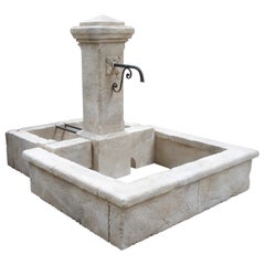 Double Basin Rectilinear Limestone Center Fountain from Provence, France