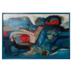 Oversized Mid-Century Modern Acrylic on Canvas Abstract by Giacchini, circa 1967