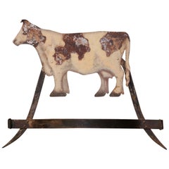 Vintage Italian Carved Painted Wrought Iron and Tin Cow Sculpture Wall Hanger