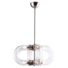 Lampe à suspension horizontale en nickel avec chaîne