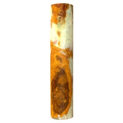 Tall Cylinder Base Ambient Table Lamp in White, Borwn and Orange Onyx