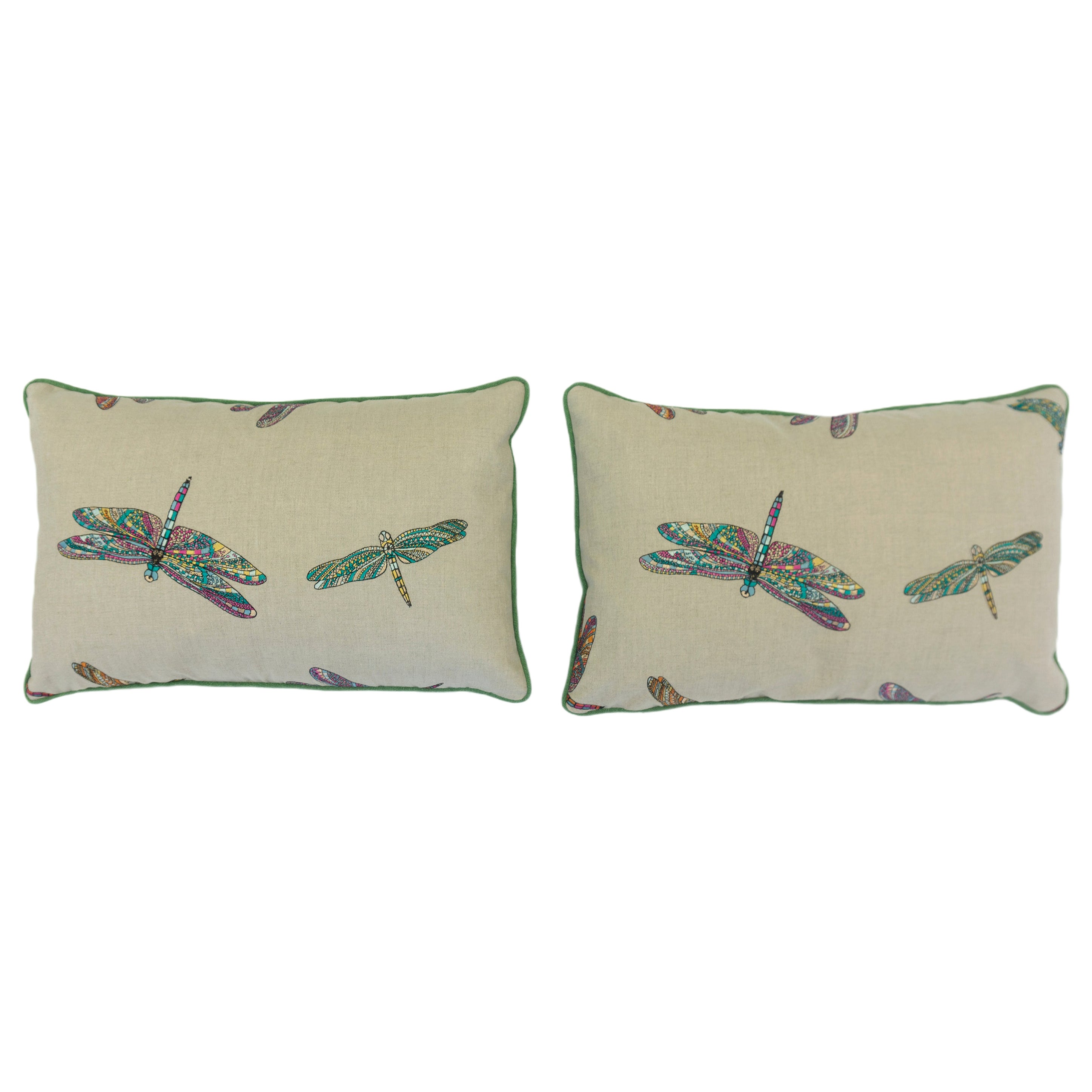 Lumbar Pillows with Embroidered Dragonflies For Sale at 1stDibs
