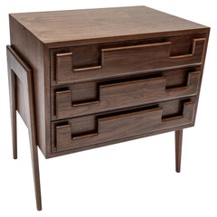 Custom Mid-Century Style Walnut Nightstands with Three Drawers by Adesso Imports