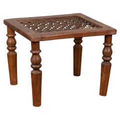 Antique Indian Window Grate Made into a Coffee Table with Turned Baluster Legs