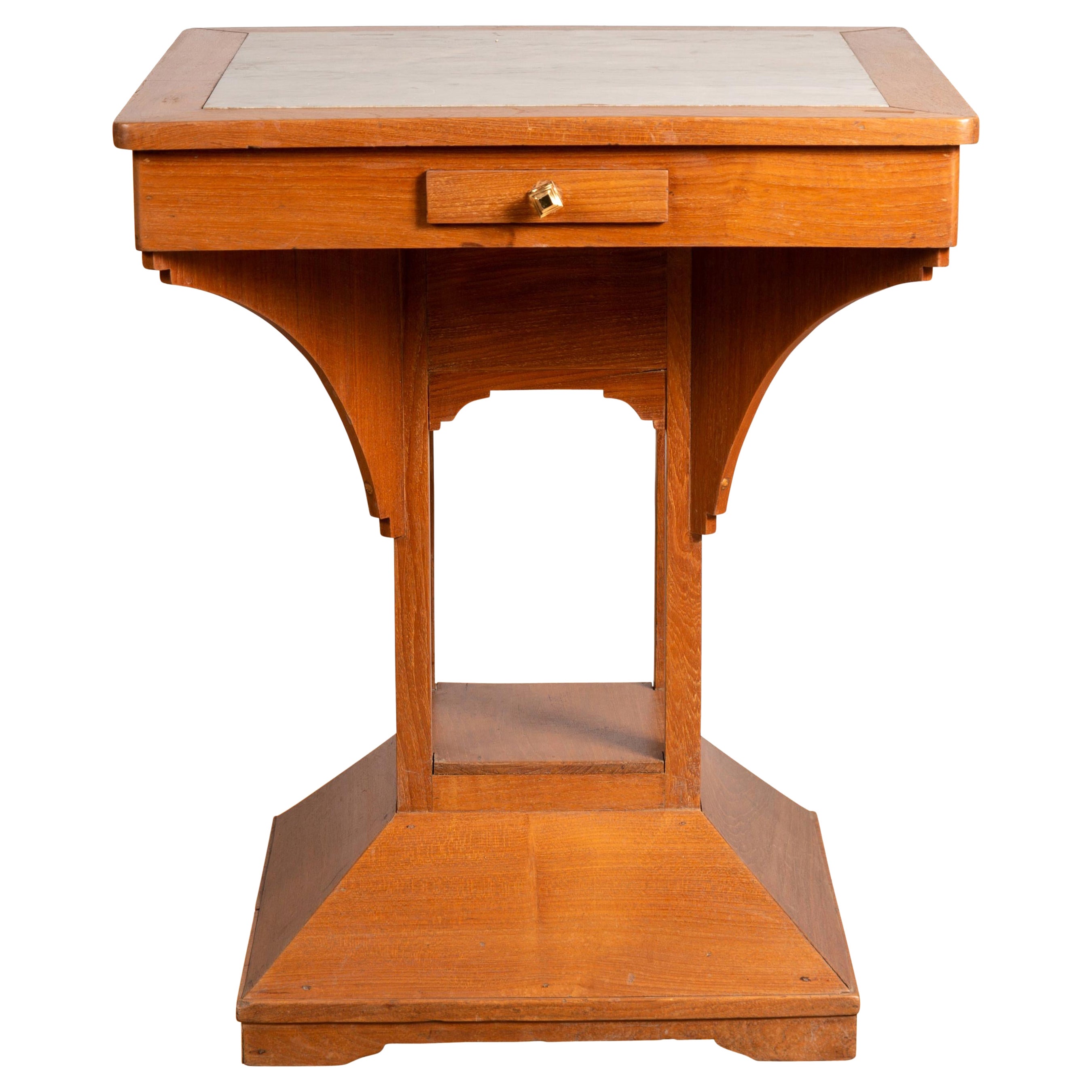 Vintage Dutch Colonial Indonesian Square Center Table with Marble Inset