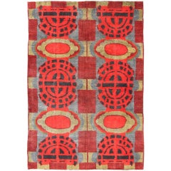 Vintage  Art Nouveau Design Rug from the Mid 20th Century in Red, Green, Blue & Black   