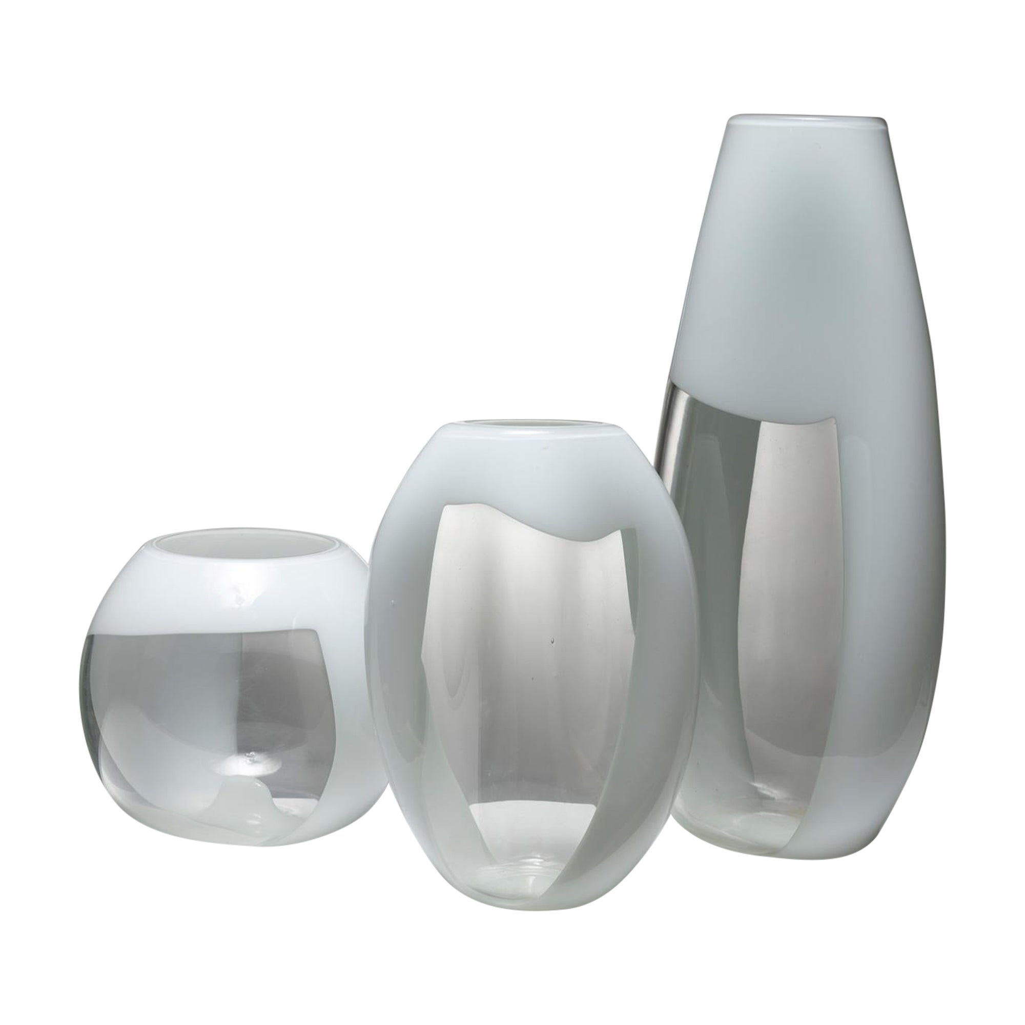 Set of Three Murano Glass Vases Manufactured by Vetreria Vistosi, Italy, 1970s