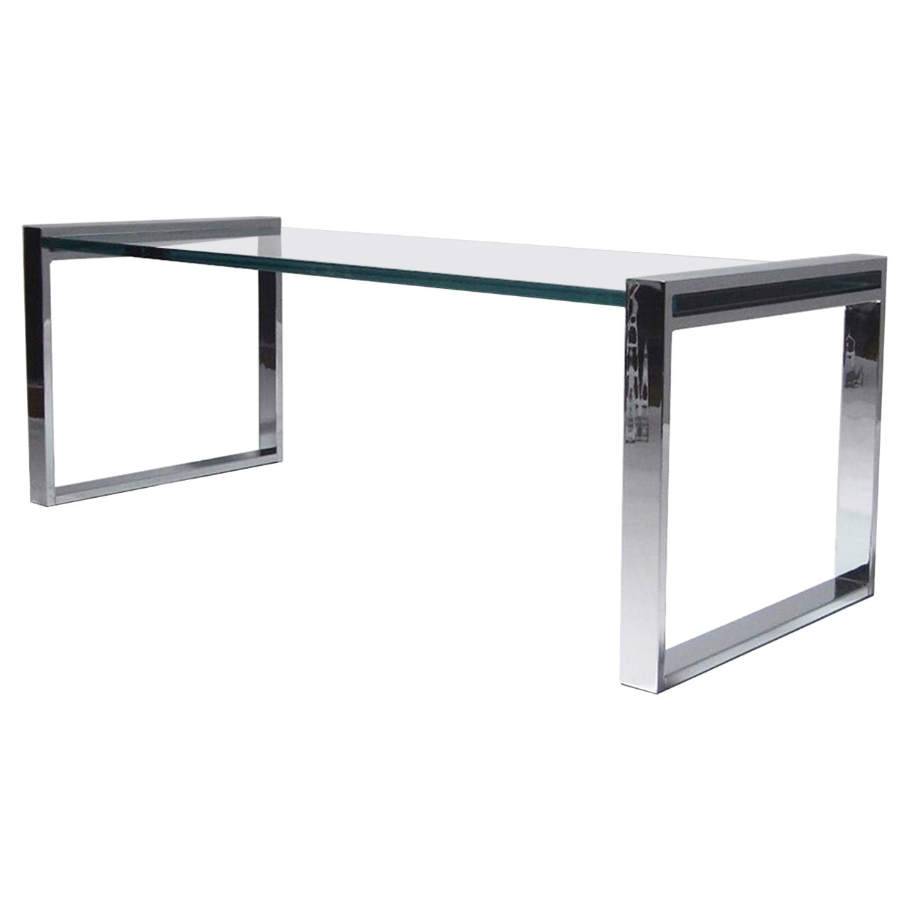 Charles Hollis Jones Couchtisch „Box“ aus Nickel und Glas im Angebot