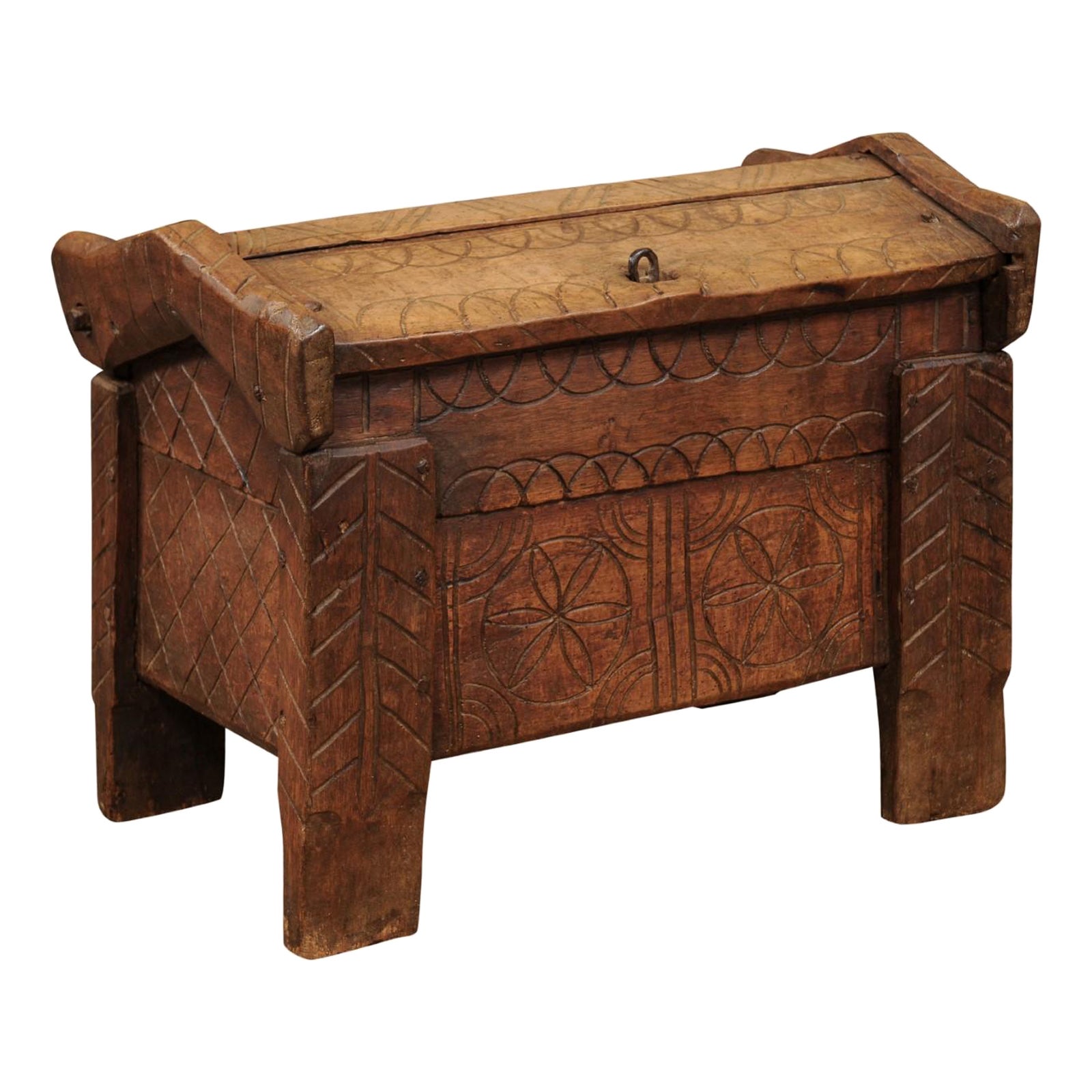 18th Century Welsh Strong Box with Carved Detail For Sale