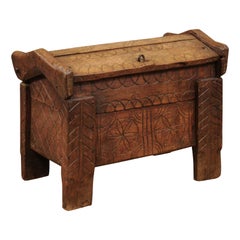 Antique 18th Century Welsh Strong Box with Carved Detail